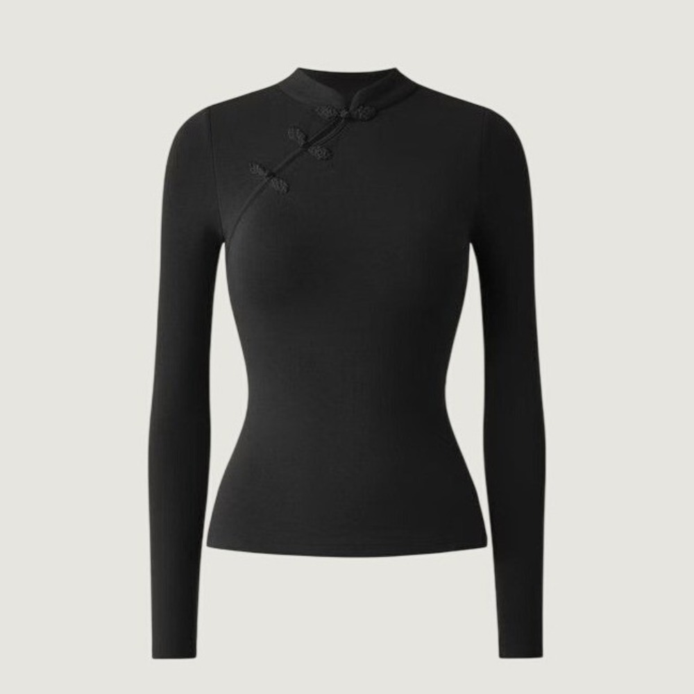 NEW OGL ProWarm Eco-Mousse Mandarin Collar Asymmetric Frog Button Brami Top Sz M